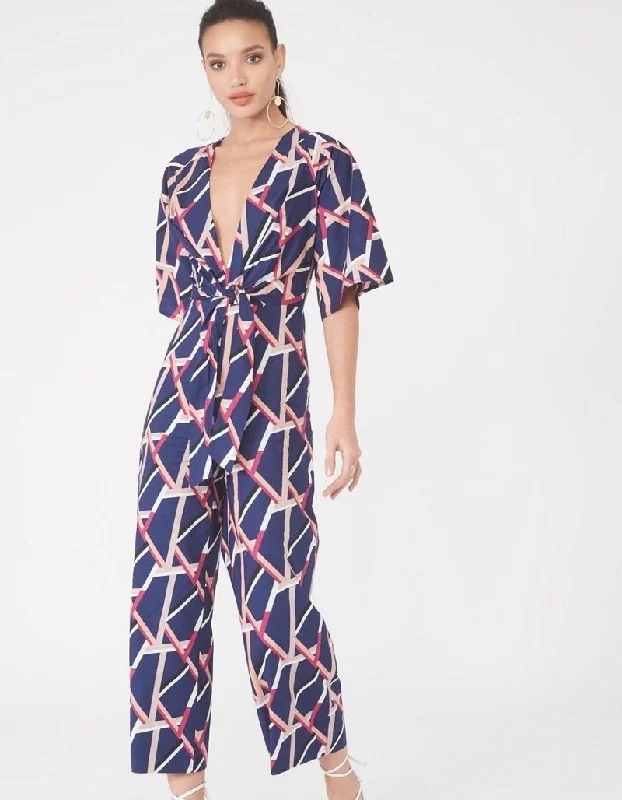 stylish party dressHarlow Abstract Print Tie Front Jumpsuit