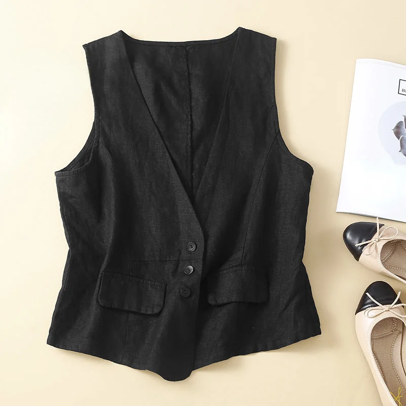 Discount Extravaganza Cotton Linen Vest Sleeveless V-neck Top