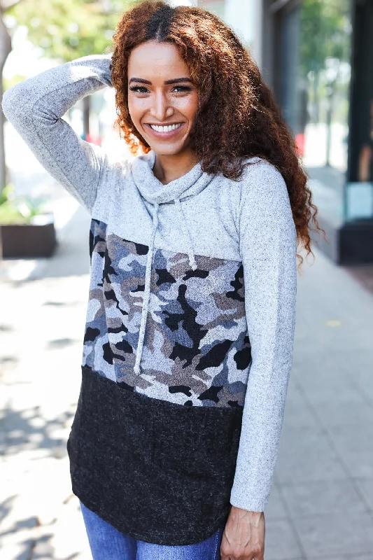 Camo Cowl Neck Sweater