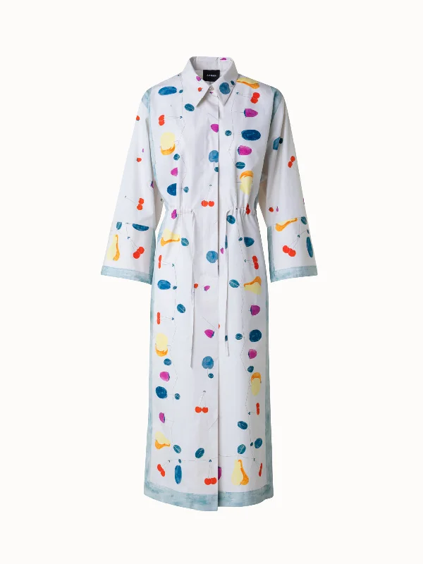 boho dressCotton Midi Shirt Dress with Fruits Print