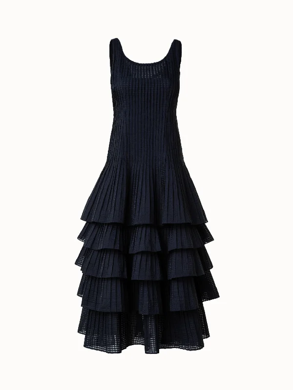 office dressSleeveless Midi Dress with Pleated Skirt in Semi-Sheer Organza