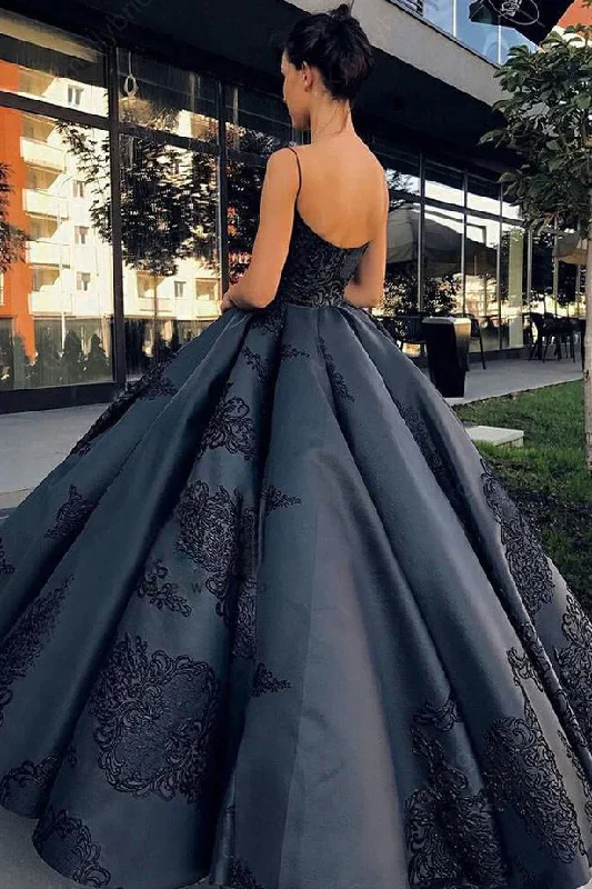 Today's Special party-ready dressBlack Open Back Appliques A-Line Long Prom Dress Evening Gown,DP932