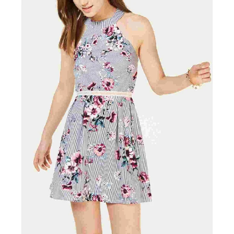 Special Buy Crystal Doll Women's Floral Fit & Flare Halter Dress Blue Size 9