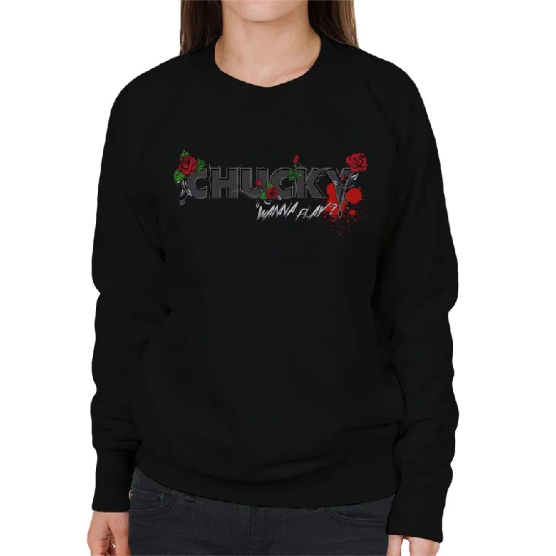 Clearance Items fashion gym hoodieChucky Wanna Play Floral Logo Women's Sweatshirt