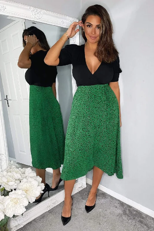 mini dressAbbie Green and Black 2 in 1 Wrap Style Midi Dress