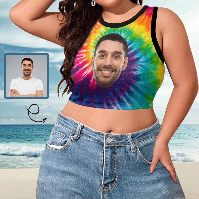 Take Advantage Women's Tops with Custom Face Print Tie Dye High Neck Crop Top Swimsuits Bustier for Her
