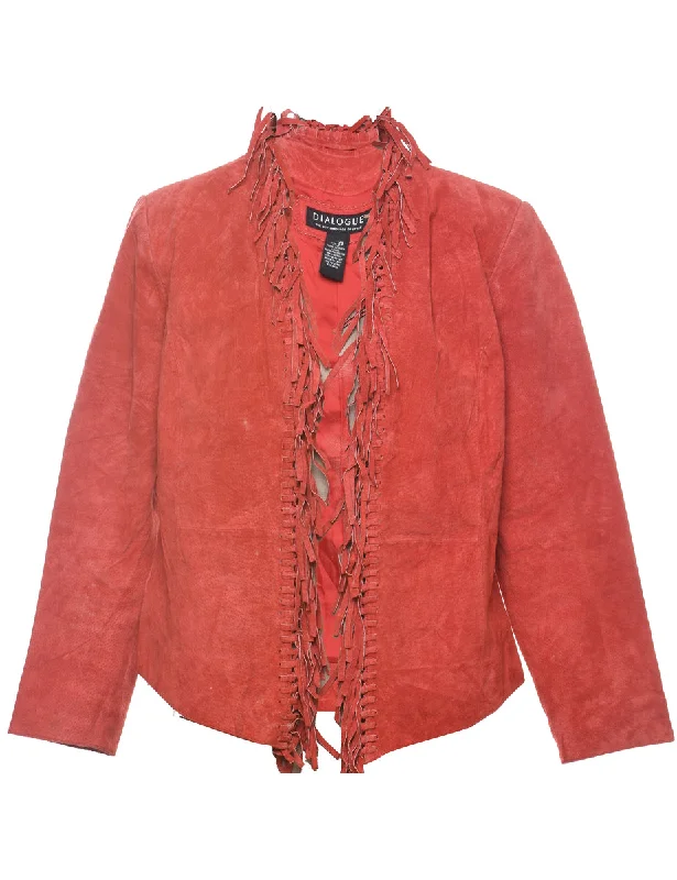 Unmissable Offer Suede Red Classic Fringed Jacket - XS