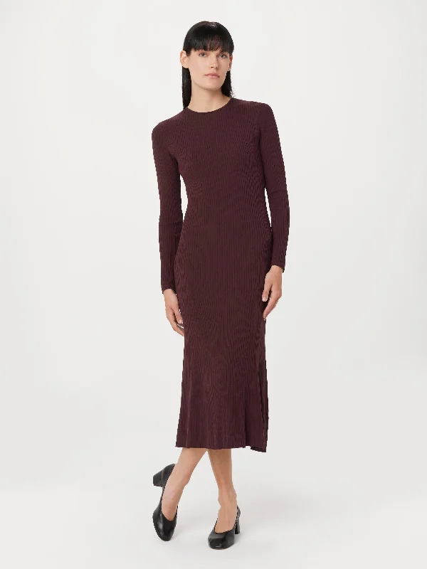 casual knit dressThe Ribbed Maxi Dress in Pinot Noir