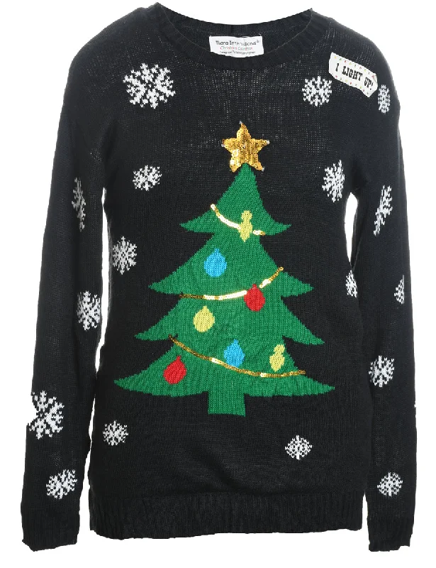 Instant Savings Black Knit Sequined Christmas Jumper - M