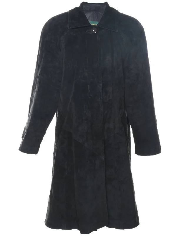 Doorbuster Deal Long Black Button-Front Suede Jacket - XS