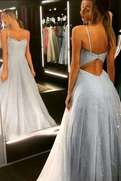 Massive Deals flowy dressShiny Tulle A-Line Straps Long Prom Dress,DP925