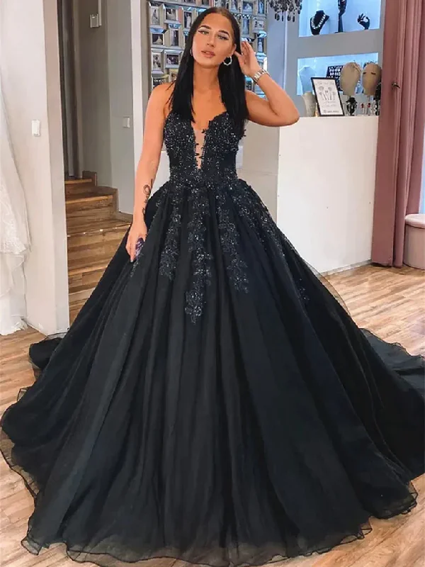 Exclusive Access v-neck dressBlack V Neck Tulle A-Line Long Prom Dress with Appliques,DP1010 Exclusive Access v-neck dressBlack V Neck Tulle A-Line Long Prom Dress with Appliques,DP1010