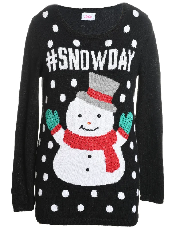 Daily Deals Snowman Design Black Knit Christmas Jumper - L