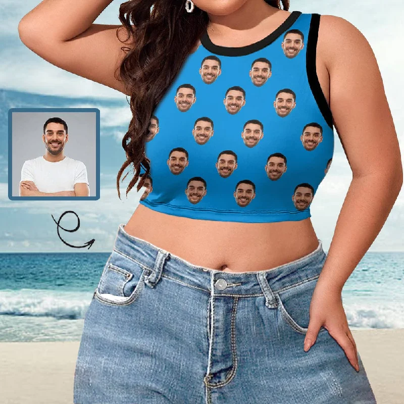 Price Cut Custom Face Tank Top Blue Women's High Neck Crop Top Design Swimsuits Bustier for Female Price Cut Custom Face Tank Top Blue Women's High Neck Crop Top Design Swimsuits Bustier for Female