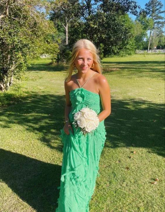 form-fitting dressElegant Green A-Line Long Party Dress Charming Wedding Guest Dress, DP2401