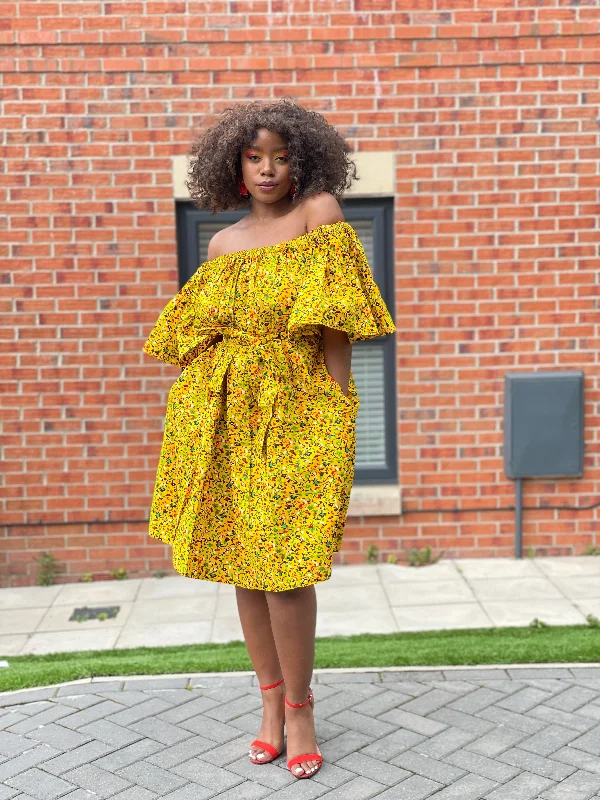 Lowest Prices summer floral dressBailey Ankara Off Shoulder Midi Dress | Yellow African Print Lowest Prices summer floral dressBailey Ankara Off Shoulder Midi Dress | Yellow African Print