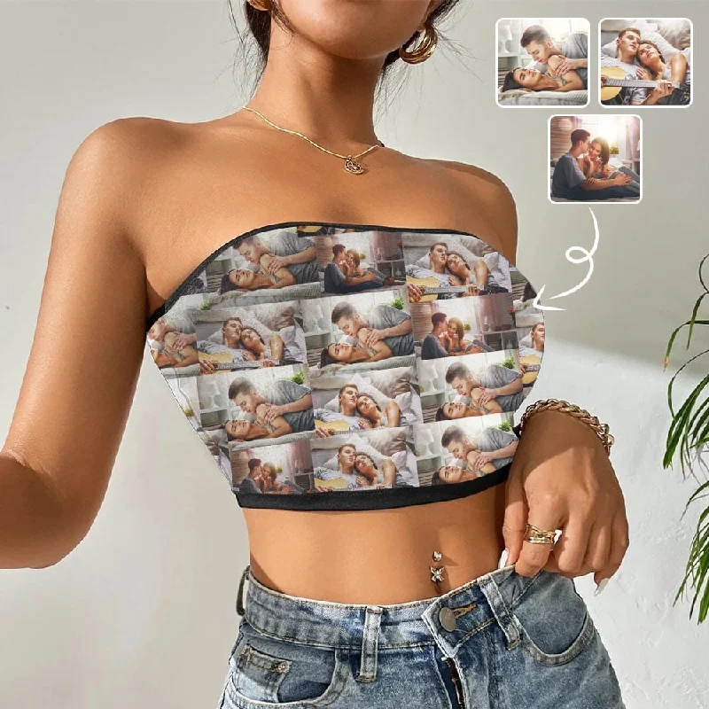 Amazing Deals Custom Photo Couple Happiness Crop Top Personalized Women's Tube Top