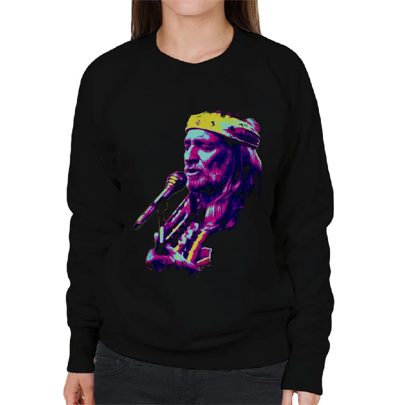 workout style hoodieTV Times Willie Nelson Live Paint Splatter Pop Art Stylised Women's Sweatshirt