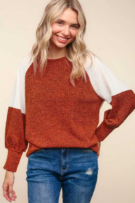 Two Tone Color Block Sweater Hack Knit Top