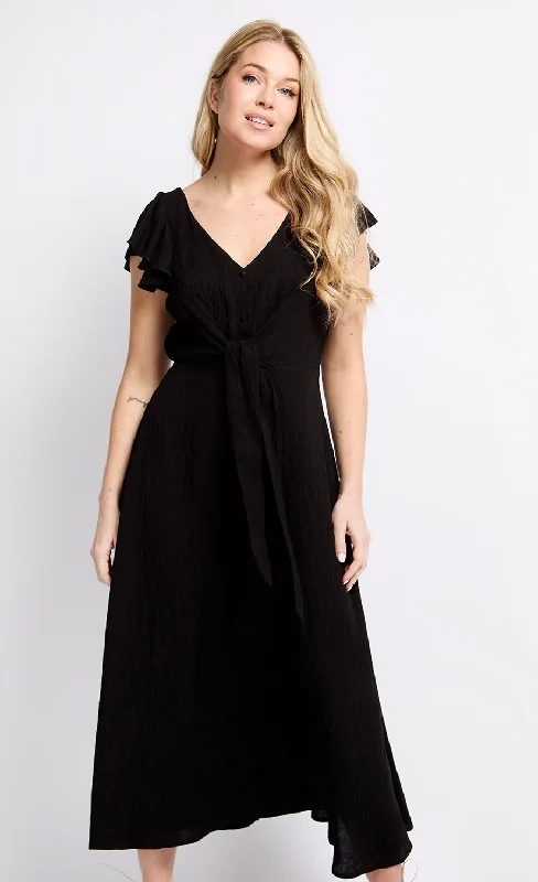 Price Slash Black Texture Tie Detail Midaxi Dress by Vogue Williams