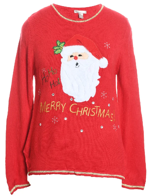 Best Deals Santa Claus Design Red Knit Christmas Jumper - M