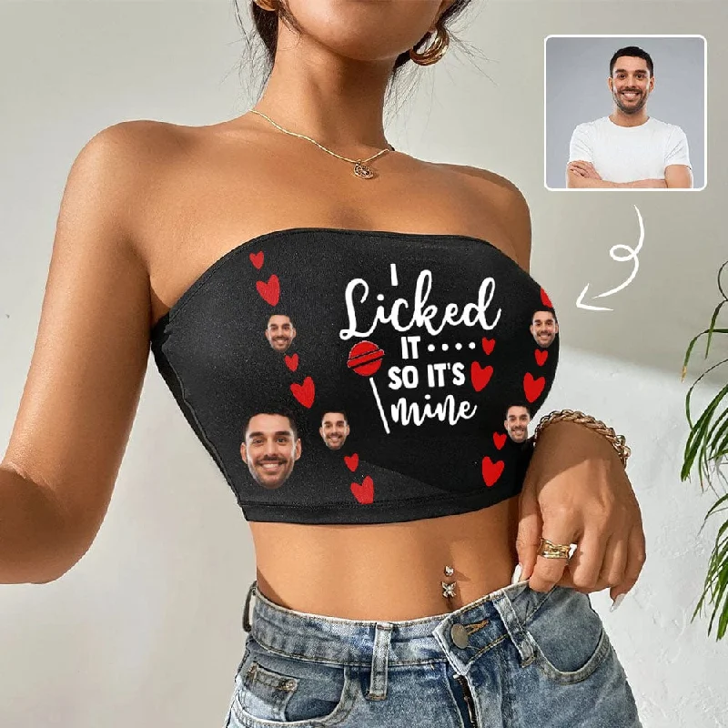 Limited Time Custom Husband Face Mine Red Heart Black Background Crop Top Personalized Women's Tube Top Limited Time Custom Husband Face Mine Red Heart Black Background Crop Top Personalized Women's Tube Top