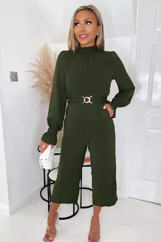 long sleeve dressBenita Olive Green Belted Pocket Jumpsuit