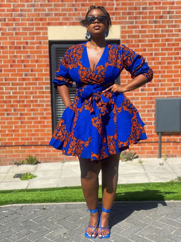 Crazy Deals elegant evening dressBekky Ankara Mini Dress | Blue and Orange African Print