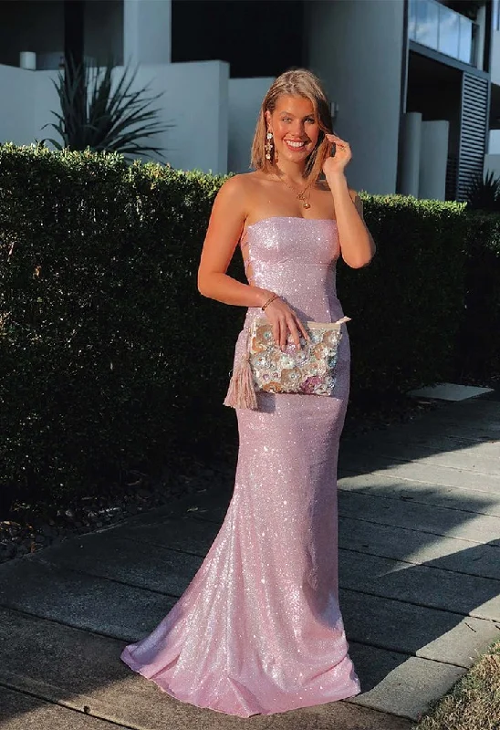 While Supplies Last formal dressLight Purple Shiny Strapless Backless Mermaid Long Prom Dress,DP1036