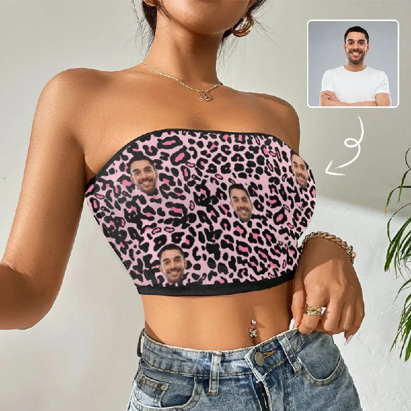 Flash Deals Custom Husband Face Pink Leopard Print Crop Top Personalized Women's Tube Top Flash Deals Custom Husband Face Pink Leopard Print Crop Top Personalized Women's Tube Top
