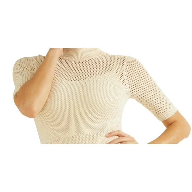 Great Deals Guess Women's Mock Neck Open Stitch Sheath Dress Beige Size Medium