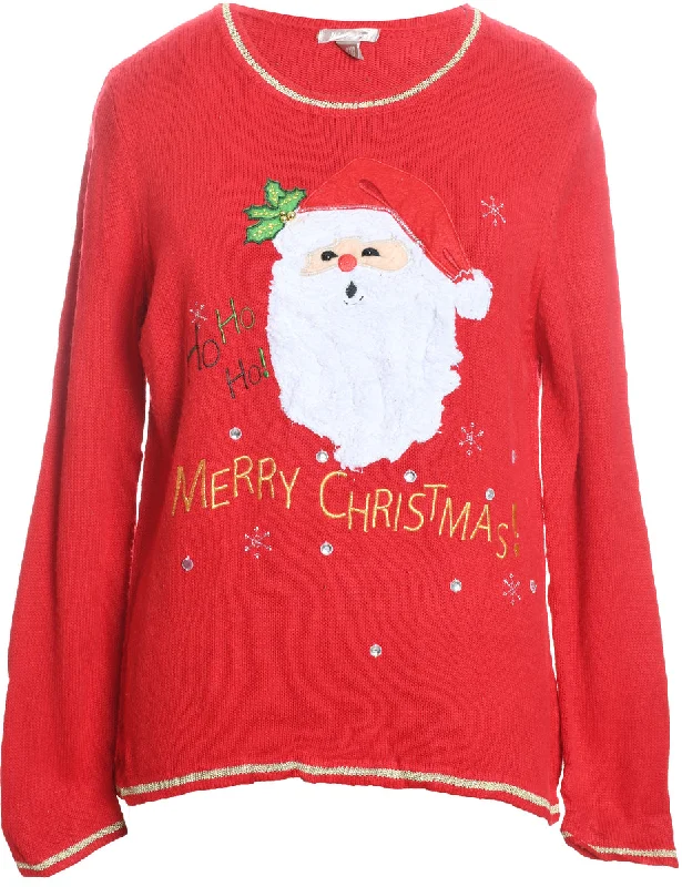 Year-End Sale Santa Claus Design Red Knit Christmas Jumper - L