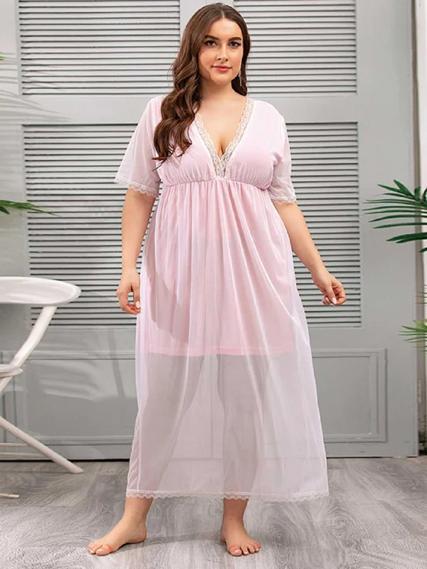 floral dressKittenAlarm - Plus Size Mesh V-neck Lace Sheer Lounge Wear Nightdress