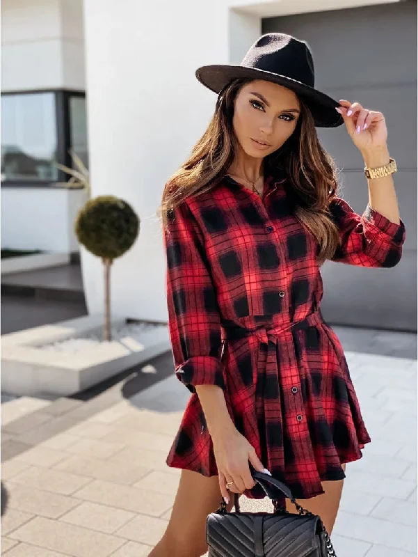 floral midi dressRiana Cotton Plaid Tie Shirt Dress - Navy - FINAL SALE