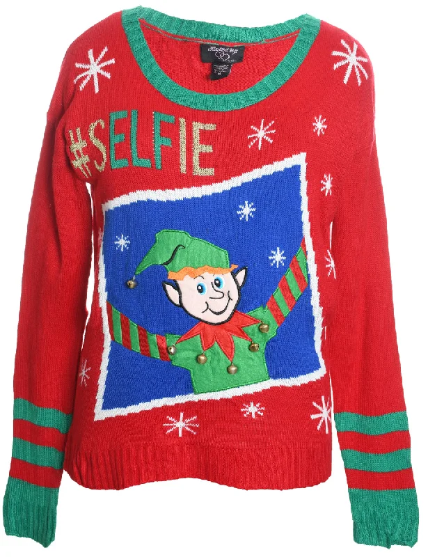 Discount Mania Red Festive Christmas Jumper - M