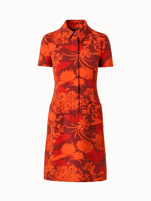 flowy evening dressWool Stretch Double-Face Dress with Abraham Flower Print