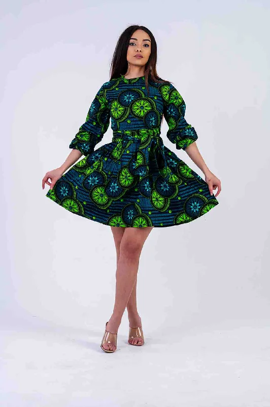 Members Only high-waisted dressOla Mini Dress | Green African Print
