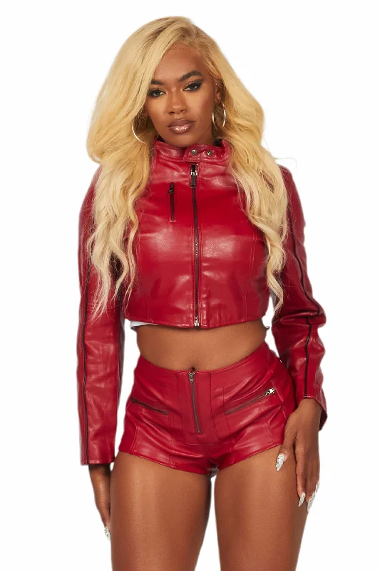 Super Bargain Khyyam Red Faux Leather Jacket