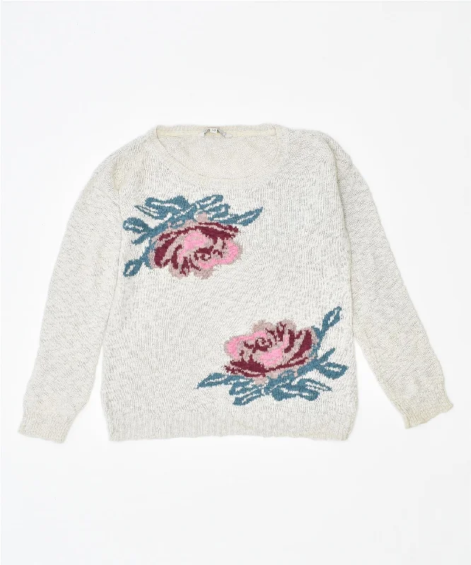 Deal Dash stylish hoodie for womenFAT FACE Womens Crew Neck Jumper Sweater UK 10 Small Off White Floral