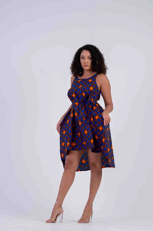 Buy More, Save More ruffle dressZazi Ankara Midi dress | Blue and Orange African Print