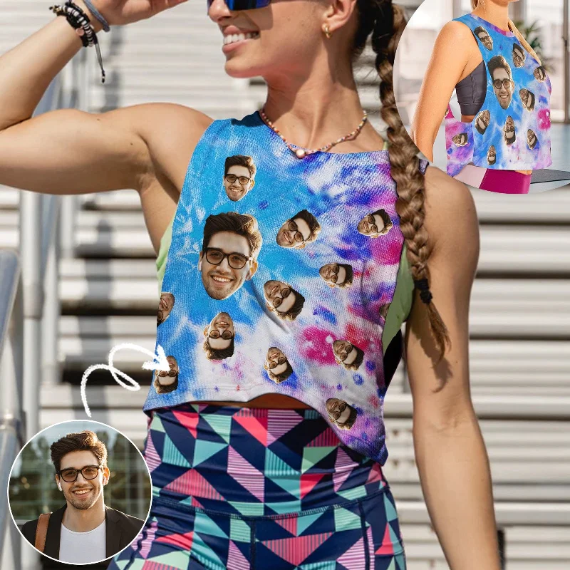 Sale Event Custom Face Colorful Tank Top Personalized Women's Sleeveless Crop Sports Top Sale Event Custom Face Colorful Tank Top Personalized Women's Sleeveless Crop Sports Top