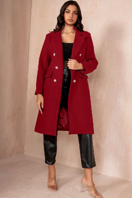 Savings Alert Winona Burgundy Longline Double Breasted Coat