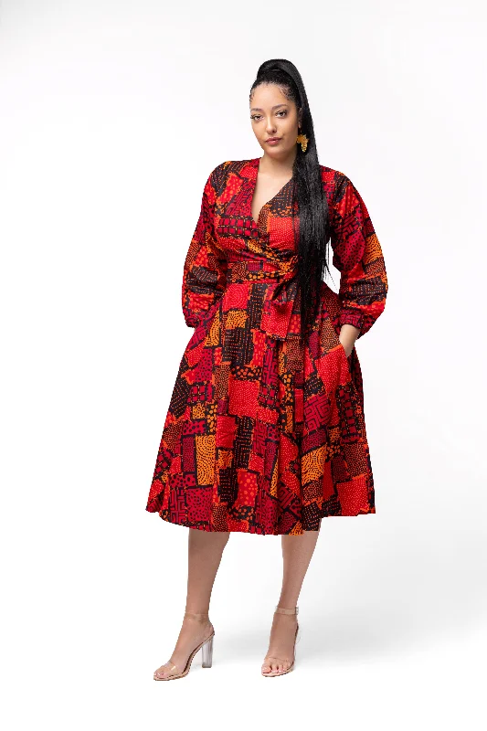 Huge Discounts relaxed fit dressDemi Ankara Midi Dress | Red and Orange African Print Huge Discounts relaxed fit dressDemi Ankara Midi Dress | Red and Orange African Print