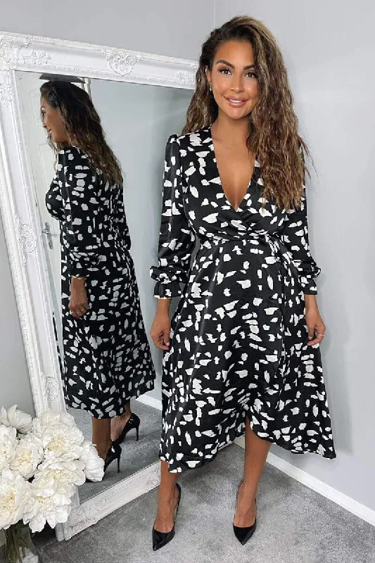 vintage dressJolena Black and White Wrap Style Midi Dress