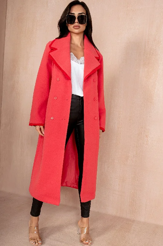 Early Access Lori Deep Coral Oversized Frill Trim Coat
