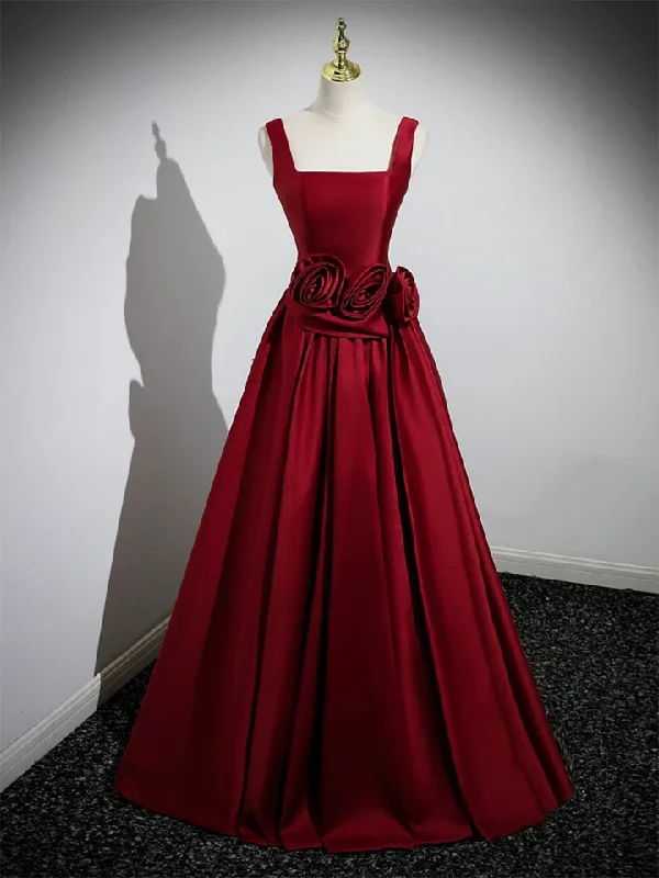 knit dressRed Satin Long Prom Dress with Flowers Elegant A-Line Enening Gown, DP2472