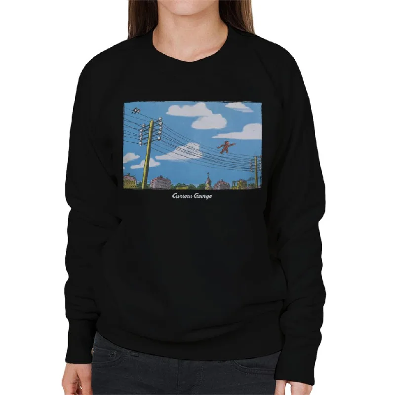 cozy workout hoodieCurious George Walking On Telephone Lines Women's Sweatshirt