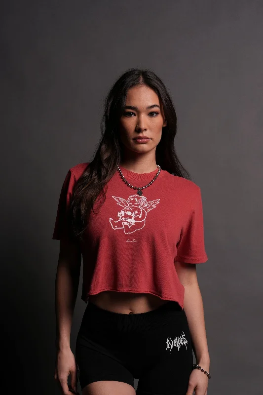 Final Clearance Cherub and the Skull "Premium" (Cropped) Tee in Roman Red