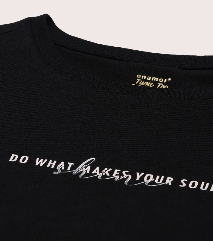 Buy Now Tunic Tee – Solid | Short Sleeve Tunic Tee With Side Slit & Mindful Graphic