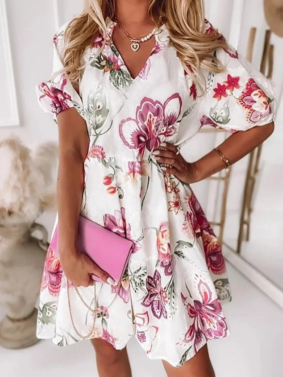 relaxed fit dressFloral V-Neck Short Sleeve Dress